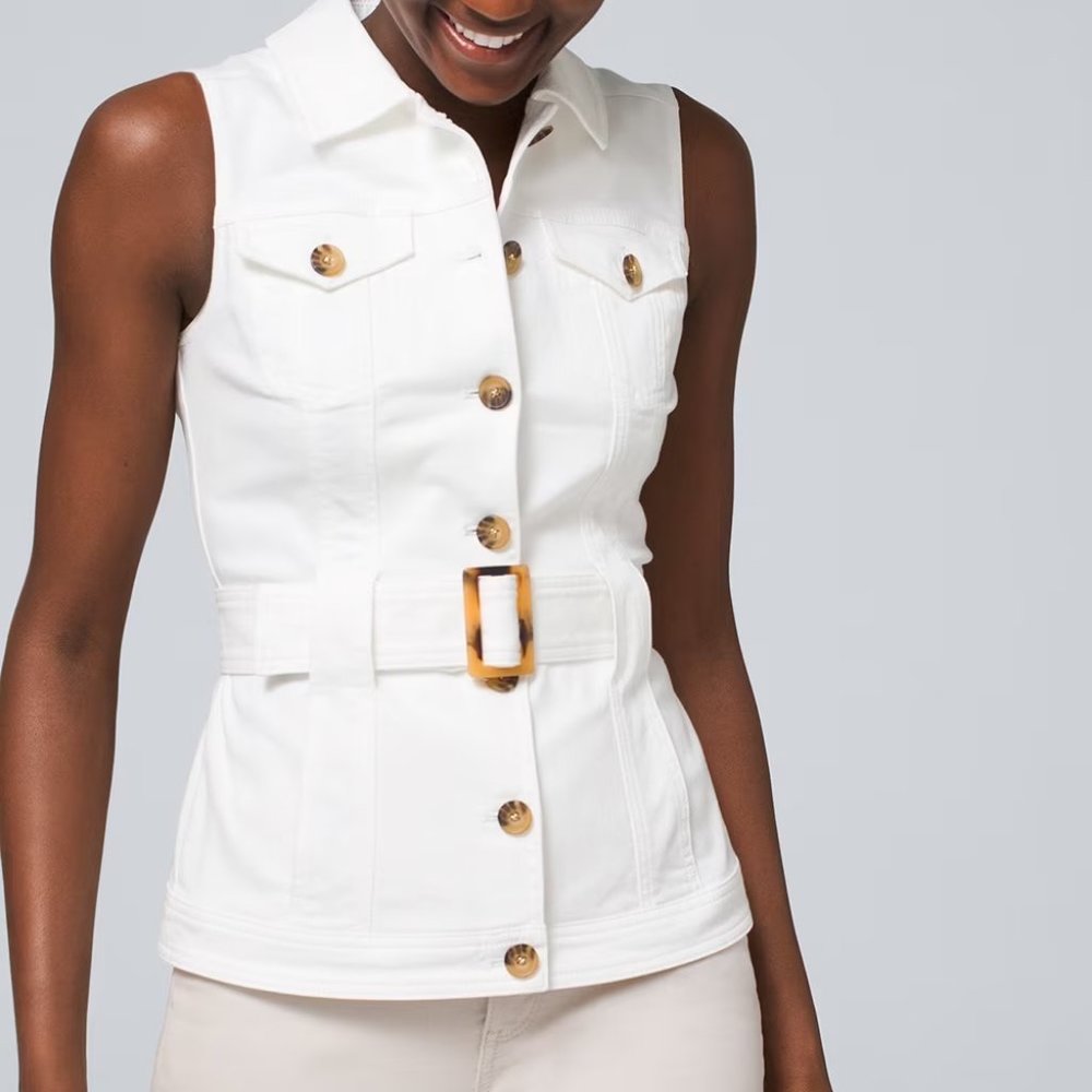 WHBM $140 Belted Denim Jean Jacket Vest Cotton 14